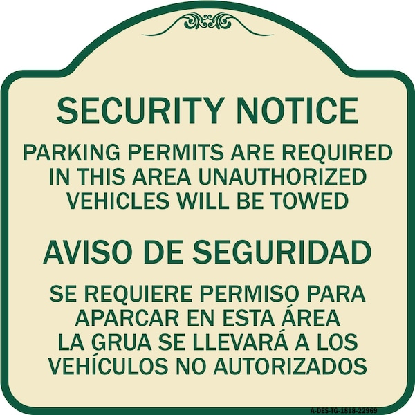 Parking Permits Are Required in This Area Unauthorized Vehicles Will Be Towed Aviso, TG-1818-22969